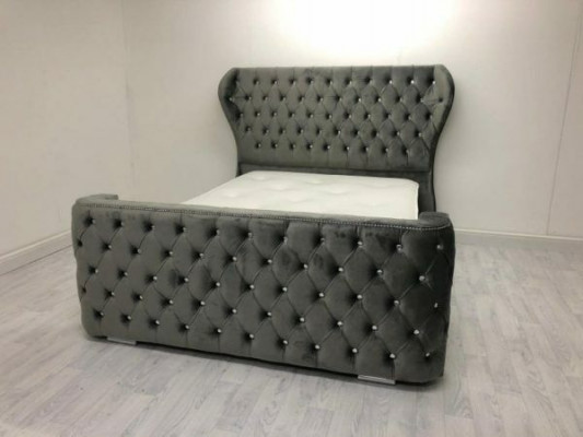 Lit Chesterfield gris Mobilier de chambre de concepteur Lit rembourré anglais