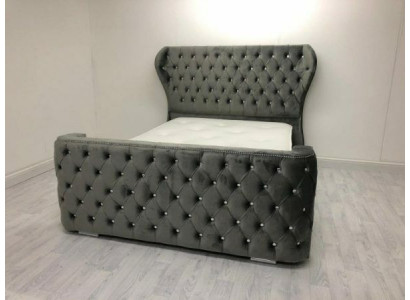 Lit Chesterfield gris Mobilier de chambre de concepteur Lit rembourré anglais