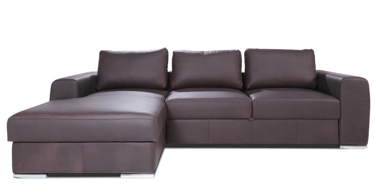 Canapé en L moderne recouvert de cuir avec fonction lit