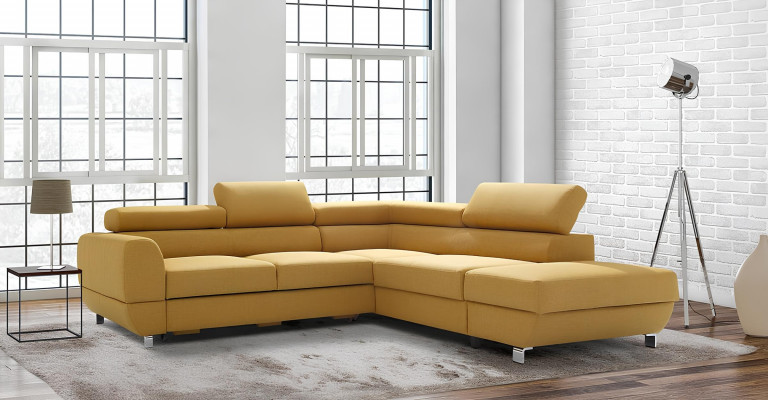 Canapé d'angle gris moderne avec mécanisme de lit