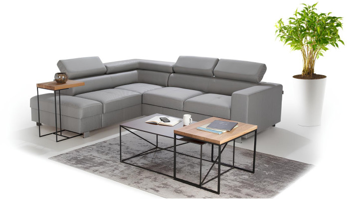 Canapé d'angle gris avec fonction lit, design moderne en L