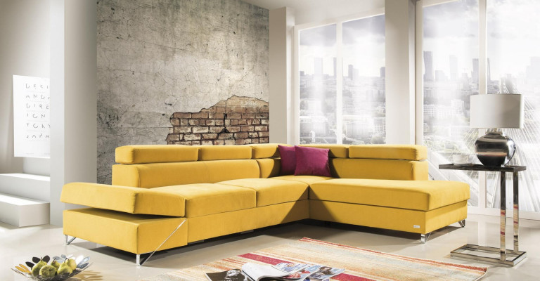 Canapé d'angle jaune moderne avec mécanisme de lit