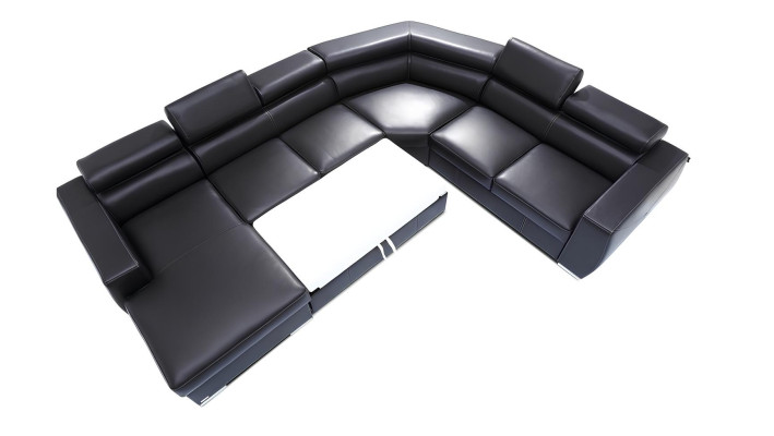 XXL canapé-lit avec assise douce en cuir véritable à 100% pour le salon