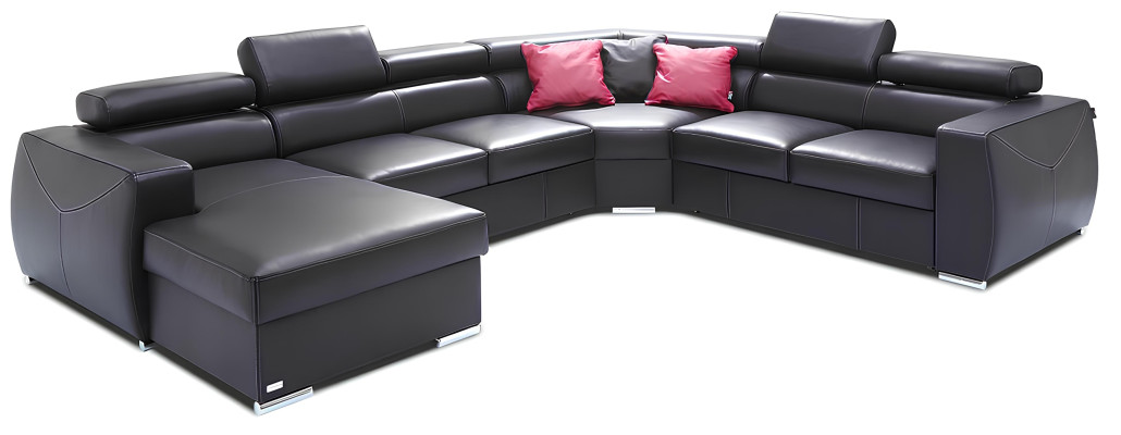 XXL canapé-lit avec assise douce en cuir véritable à 100% pour le salon