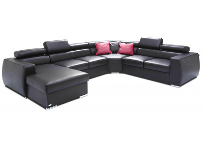 XXL canapé-lit avec assise douce en cuir véritable à 100% pour le salon