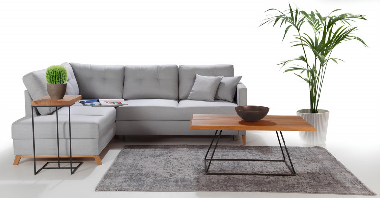 Canapé d'angle en tissu en forme de L avec fonction lit, nouveau canapé d'angle rembourré avec espace de rangement pour le lit