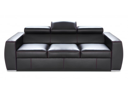 Canapé en cuir pour trois personnes avec fonction lit, design moderne en cuir 100% italien
