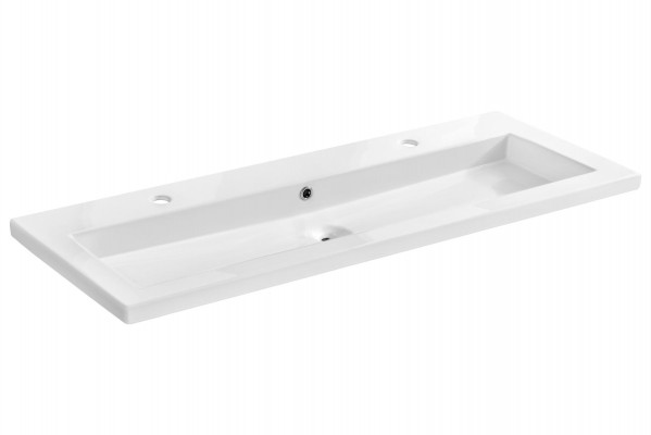 Double lavabo en céramique avec meuble blanc