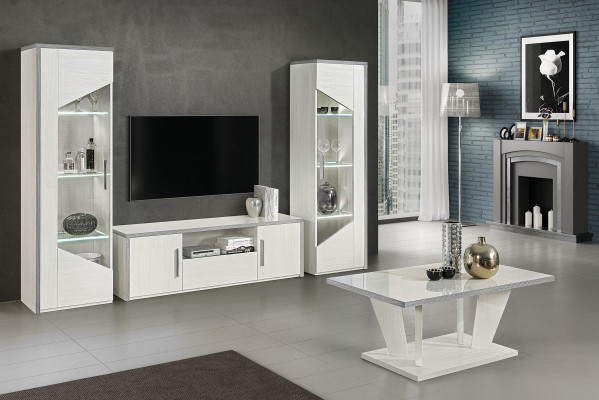 Meuble TV mobile de salon vitrine mur équipé design blanc moderne nouveau set de 3 pièces