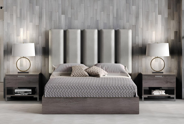 Lit de chambre, table de nuit, lits, lit rembourré, lit matrimonial, structure de lit, ensemble de 3 pièces.