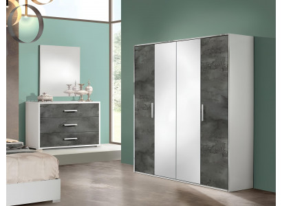 Ensemble de meubles de chambre à coucher lit table de nuit armoire commode miroir double neuf 6 pièces.