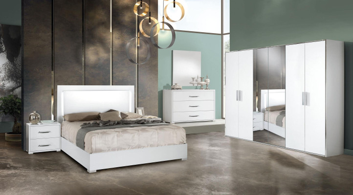 Ensemble de chambre à coucher de 6 pièces lit table de chevet armoire commode miroir