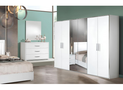 Ensemble de chambre à coucher de 6 pièces lit table de chevet armoire commode miroir