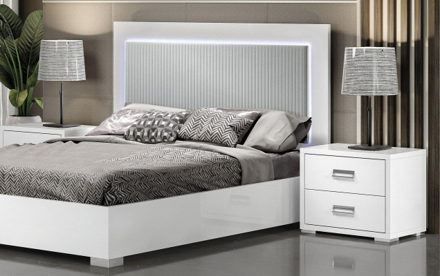 Ensemble de meubles de chambre à coucher avec lit, table de nuit, commode et miroir 6 pièces en bois blanc