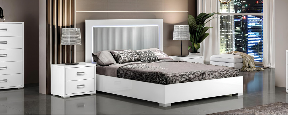 Ensemble de meubles de chambre à coucher avec lit, table de nuit, commode et miroir 6 pièces en bois blanc