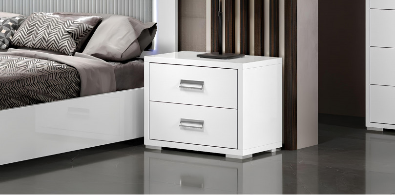 Ensemble de meubles de chambre à coucher avec lit, table de nuit, commode et miroir 6 pièces en bois blanc