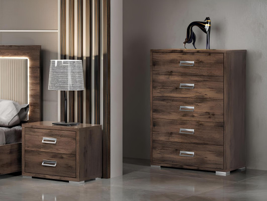 Ensemble moderne de meubles de chambre à coucher avec lit, table de nuit, commode et miroir de 6 pièces