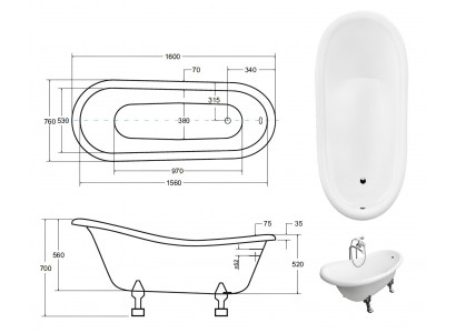 Baignoire autonome de style vintage, baignoire classique, neuve