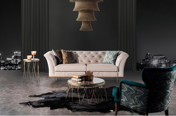 Canapé et fauteuil luxueux pour une pièce confortable en matériau moderne