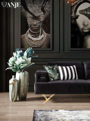 Canapé 3 places noir meubles de salon table basse pouf design moderne