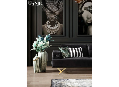 Canapé 3 places noir meubles de salon table basse pouf design moderne