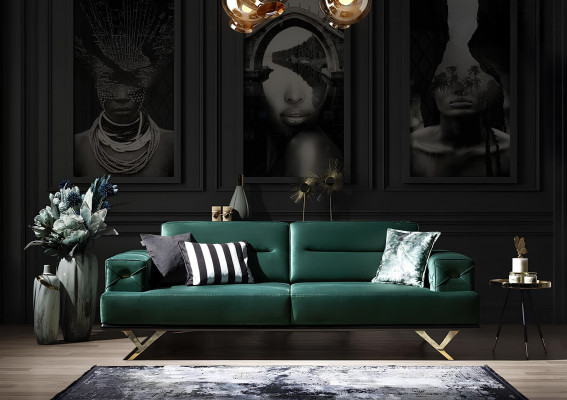 Canapé vert trois places en tissu