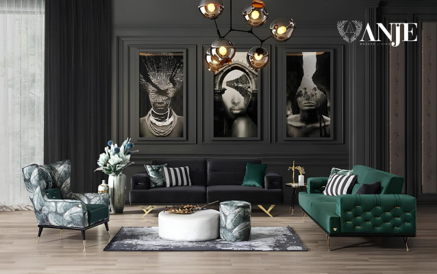 Canapé vert trois places en tissu