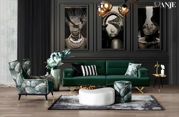 Canapé vert trois places en tissu