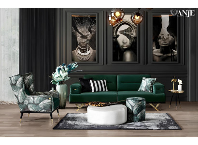 Canapé vert trois places en tissu