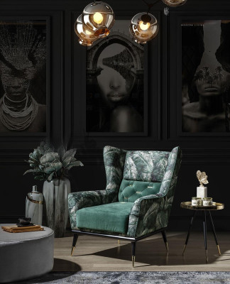 Fauteuil individuel de luxe vert en tissu rembourré nouveau