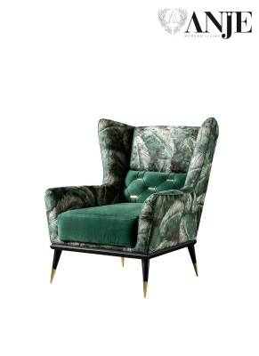 Fauteuil individuel de luxe vert en tissu rembourré nouveau