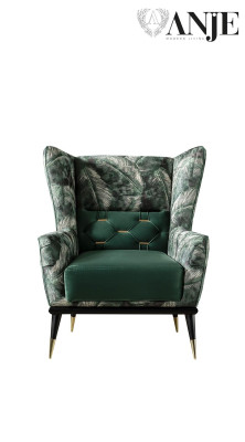Fauteuil individuel de luxe vert en tissu rembourré nouveau