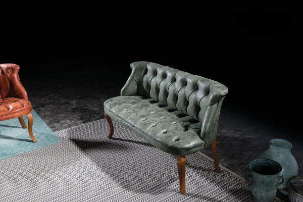 Canapé Chesterfield vert deux places en simili cuir pour salon