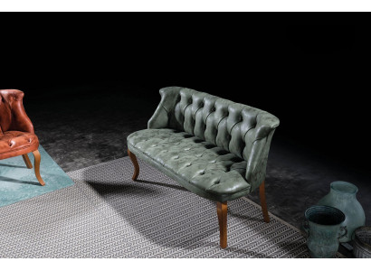 Canapé Chesterfield vert deux places en simili cuir pour salon