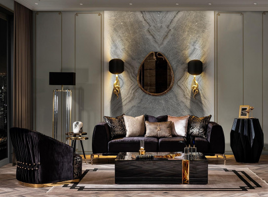Table basse moderne de luxe noire en trois pièces