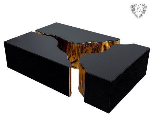 Table basse moderne de luxe noire en trois pièces
