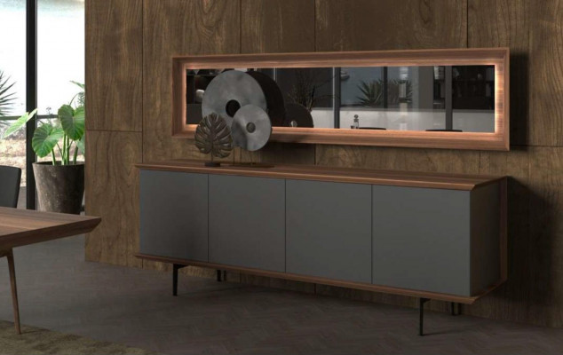 Ensemble de meubles de salle à manger de luxe avec table à manger, chaises, buffet et miroir