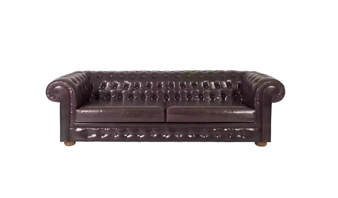 Canapé Chesterfield élégant en bois naturel pour trois personnes