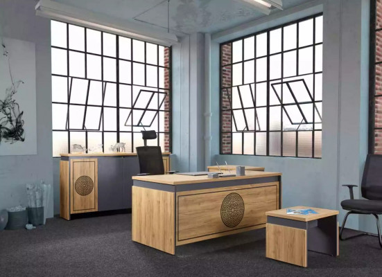 Mobilier de bureau en bois massif tables armoires étagères marron