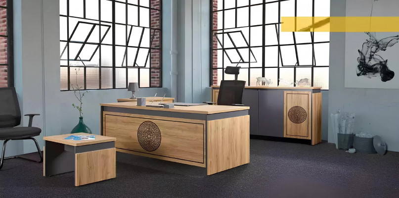 Mobilier de bureau en bois massif tables armoires étagères marron