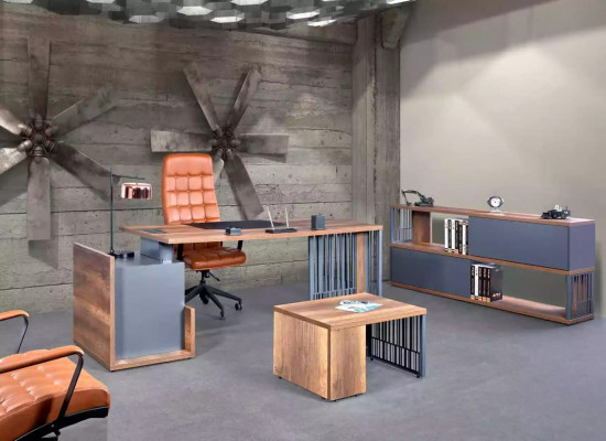 Bureau moderne, table de réunion, étagère à documents marron
