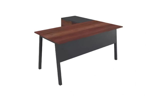 Table d'angle brune avec étagères pour bureau