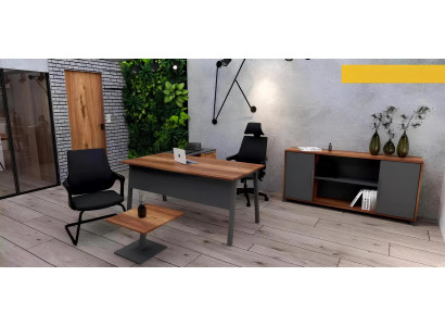 Table d'angle brune avec étagères pour bureau