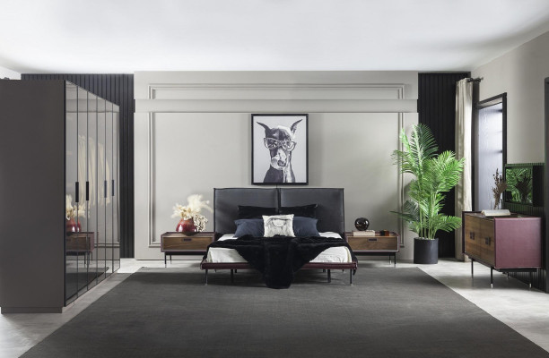 Ensemble de meubles de chambre à coucher Loft avec lit, armoire, tables de nuit et commode 5 pièces