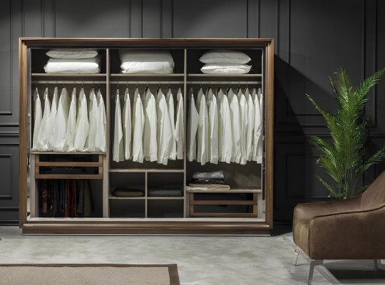 Armoire de chambre à coucher élégante en brun 6 pièces.