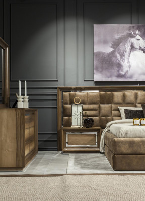 Ensemble de meubles de chambre à coucher parfait avec armoire, tables de nuit et lit en 5 pièces.