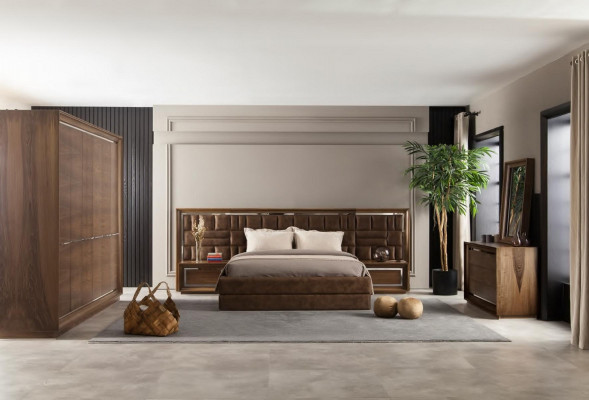 Ensemble de meubles de chambre à coucher parfait avec armoire, tables de nuit et lit en 5 pièces.