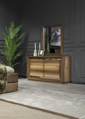 Commode brune moderne + miroir pour un espace de rangement luxueux