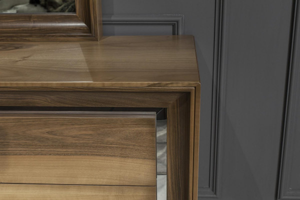 Commode brune moderne + miroir pour un espace de rangement luxueux