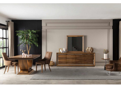 Ensemble de salle à manger luxueux avec table et chaises, commode, 7 pièces